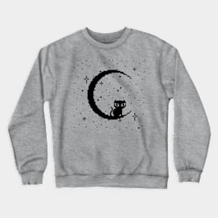 Celestial Pixel Cat & Moon Crewneck Sweatshirt